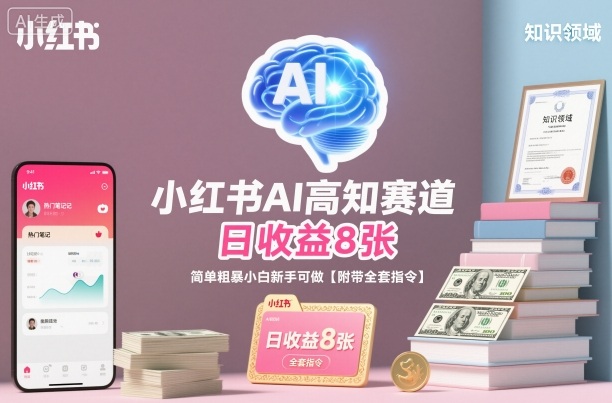 小红书AI高知赛道，日收益8张，简单粗暴小白新手可做【附带全套指令】