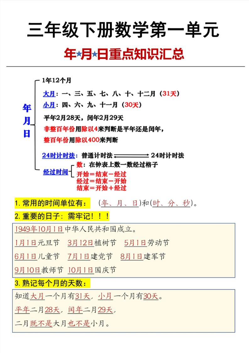 三年级下数学第6单元年月日重点知识汇总